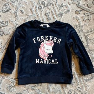 H&M Girl Blue Long Sleeve Velour Round Neck Sweatshirt Sz 2-4